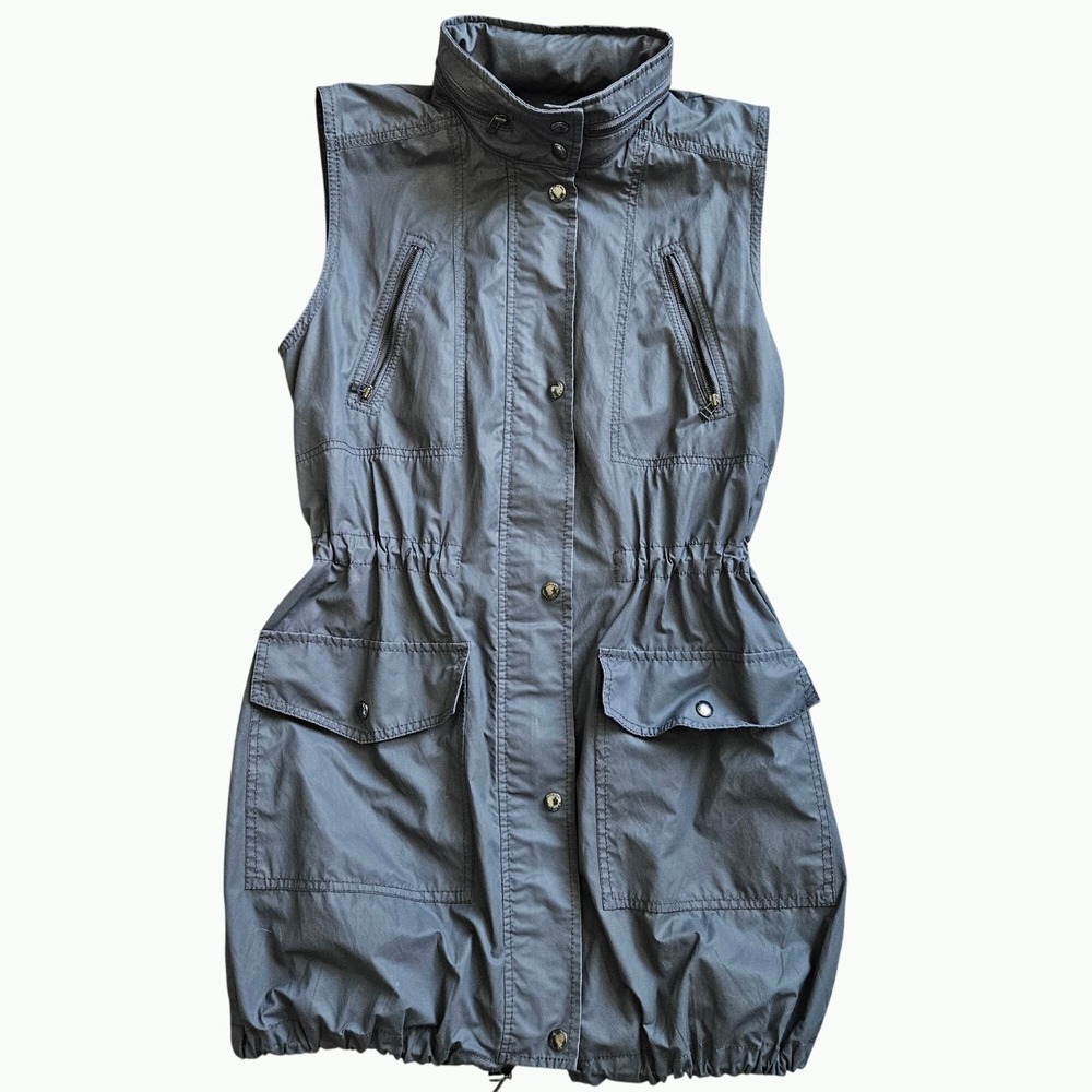 Banana Republic Long‎ Vest Gorpcore Gray Lightweight Utility Cargo Zip Hood